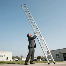 a tall ladder falling on a businessman, realistic, 4k