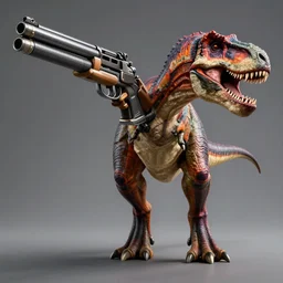 hyper realistic t - rex gun, full body, rule of thirds, human proportion, good anatomy, beautiful face, conceptart, saturated colors, cinematic, artstation, pinterest, cgsociety, unreal engine 5, gta 5 cover