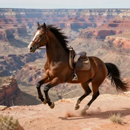 spirit untaimed, horse from the movie next to a canyon riding in the sunset, movie poster, 8 k, trending on artstation, octane render, volumetric shadows