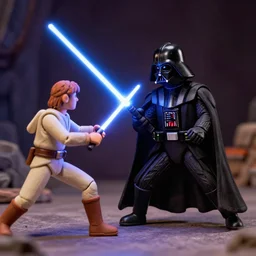 claymation scene from star wars of darth vader lightsaber battle against luke skywalker