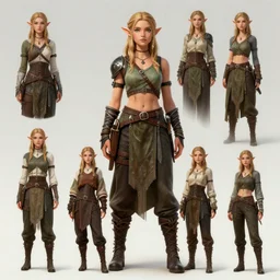 character outfit concept of fantasy female elf ranger, trending on artstation, in the style of Josh Durham,  highly detailed, multiple views