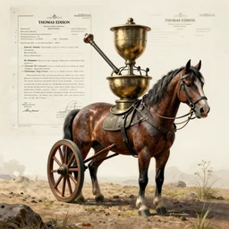 plans for a horse - drawn coffee grinder in the style of thomas edison. patent filing. detailed. hd