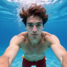 underwater selfie from a brown haired male lifeguard. Kuvshinov ilya. Takato Yamamoto
