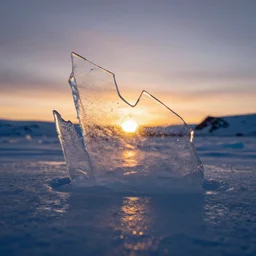 a detailed macro shot of ice during sunset in iceland
