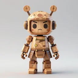 illustration artoys cute figurine wooden robots samourai, cyberpunk, highly detailed, symetrical, geometrical, cgsociety, artstation