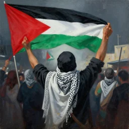dramatic painting of freedom for palestine, red green white black