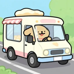 cartoon dog driving an ice cream van