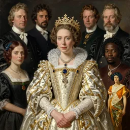 queen elizabeth i, portrait painting by richard schmid, edgar maxence, kehinde wiley, thomas moran, maxfield parrish, studio ghibli, loish, alphonse mucha, fashion photography