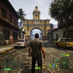 zona 1 in guatemala as a cyberpunk 3 d game like gta v, with high detailed hud with game of the year edition graphics