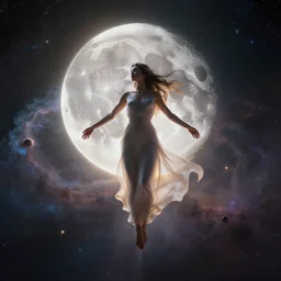 symmetry!!, moon goddess floating through a nebula cloud in space, photorealistic, by casey weldon and chie yoshii and afarin sajedi, global illumination, radiant light, god rays, bokeh, digital illustration, cg society, unreal engine 5, ray tracing