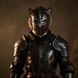 knight in black tiger helmet, shining in the dark, detailed, realistic, studio lighting, warm light, portrait photography