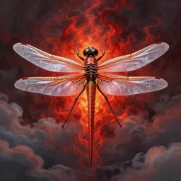 symmetrical!! giant evil killer dragonfly in the clouds, dark thick smokey red fire, intricate, elegant, highly detailed, centered, digital painting, artstation, concept art, smooth, sharp focus, illustration, artgerm, tomasz alen kopera, peter mohrbacher, donato giancola, joseph christian leyendecker, wlop, boris vallejo