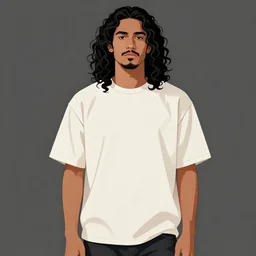 illustration of a handsome!! man with long black curly hair, tan skin, anchor goatee | streetwear, men's clothing, men's fashion | art by hirohiko araki & jean giraud & artgerm & jack kirby