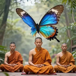 a giant perched butterfly landed on a meditating monk.
