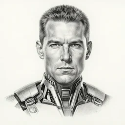 a hyper detailed pencil drawing of cyborg jensen ackles, portrait, 8 k, greg rutkowski, volumetric lighting, octane render, alphonse mucha