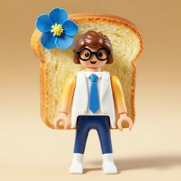 epic professional bread toast wearing glasses and blue flower playmobil figure