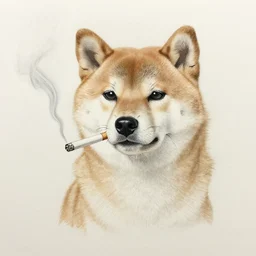 pencil sketch of a shiba inu smoking a cigarette, sad expression