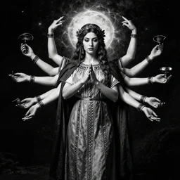 marana slavic goddess with six arms in traditional slavic clothes : by anato finnstark kvlt by peder balke by peder balke by greg rutkowski, mystic high contrast monochromatic noir