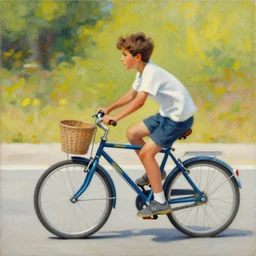 a painting of a boy riding a bicycle in spain