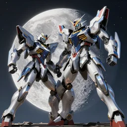 two battle mecha fighting it out over a distant moon, the light of it reflects off the armour, it’s an incredibly detailed artwork, styled like ghost in the shell, with Japanese inspiration