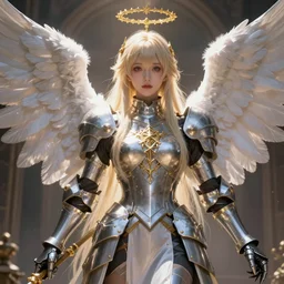 magical and mystical, illustrious makinami, angel knight gothic girl, octane render, rembrandt, cgsociety, artstation trending, highly detailded