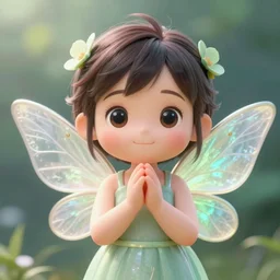 a tiny cute fairy praying, realistic beautiful face, large eyes, cute, adorable, volumetric light, octane render, studio ghibli, trending on artstation