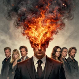 a man wearing a suit, but his head is made of fiery plumes of smoke and sparks, fantasy, cinematic, fine details by realistic shaded lighting poster by ilya kuvshinov katsuhiro otomo, magali villeneuve, artgerm, jeremy lipkin and michael garmash and rob rey