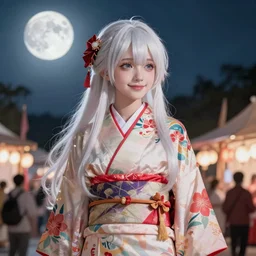 beautiful anime siberian girl wear fantasy sexy kimono in festival | | sunny night, full moon, dreamlike art, realistic shaded, smile, good looking, hyper details, 4 k realistic, cryengine, realistic shaded lighting poster by artgerm, ross tran, fuji choko, 8 k resolution, trending on artstation, luxury