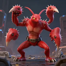 red kon - dam with spiked beaks. anthropomorphic. zoidberg, dynamic pose. science fiction, portrait by donato giancola and greg rutkowski and wayne. hyper detailed. rendered in 3 0 0 0 cycles. top all time r / imaginarycyberpunk.