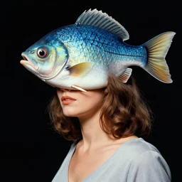 Polish movie poster for a horror film about a woman with a fish for a head, 1983