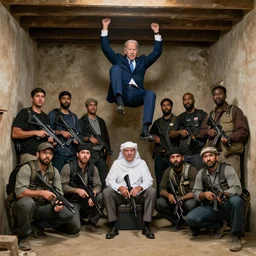 joe biden hanging out with isis in hideout, holding guns, team photo with the boys