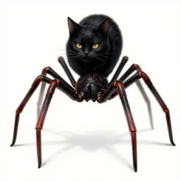 a picture of an horrific creature with spider! torso and leg and with a black cat! head!, art by wayne barlowe and ralph horsley