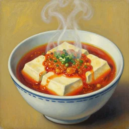 A mapo tofu album cover, by Zdzislaw Beksinski, oil on canvas