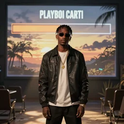 playboi carti in the style of a gta loading screen