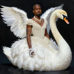 kanye west _ with _ a _ decorated _ dress _ made _ of _ white _ pearls _ and _ white _ plumes _ of _ swan _ highly _ detailed _ digital _ painting