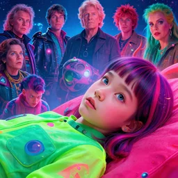 cosmic girl, 2 0 yo, reclining close - up, bright neon colors, highly detailed, cinematic, panoramic, tim white, michael whelan, roger dean, bob eggleton, philippe druillet, vladimir kush, kubrick, alfred kelsner, boris vallejo