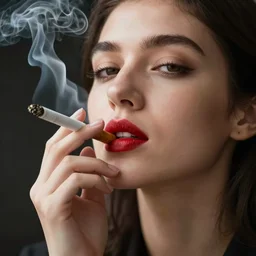 woman smoking a cigarette, smoking, smoking, cigarette smoking, smoking, ( red lipstick ), lips on cigarette, puckering, smoke, close up