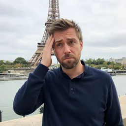 Wisconsin man looking confused during his vacation to paris