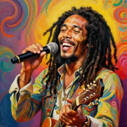 psychedelic painting of bob marley having a good time, detailed, realistic