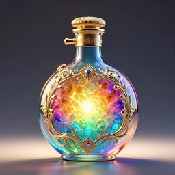 colorful bright mana life glass, intrincate gold ornamentals, flask unreal engine hyperreallistic render 8k