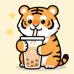 tiger drinking boba ion the style of pixel art