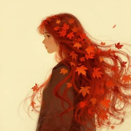 girl with super long hair, hair becoming autumn red leaves, digital painting, artstation, concept art, illustration, art by artgerm and greg rutkowski and alphonse mucha
