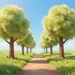 a path to heaven with puffy trees by its side trending on art station deviant art 3d matte painting 4K hi res