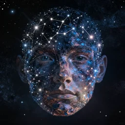 face made from constellation of stars, space photography, telescope