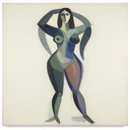 gouache painting, abstract full body twisted figure of woman, color block style, by gary hume, etel adnan, blank canvas background