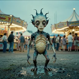 the strange creature at the county fair that knew who I was, made of water, film still from the movie directed by Denis Villeneuve with art direction by Salvador Dalí, wide lens