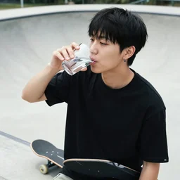 j - hope rap monster, photo close, instagram, drinking a glass of water, skate lane