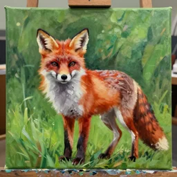a marvelous red fox, nature drawing, oil on canvas, trending on artstation, 4 k, green tones