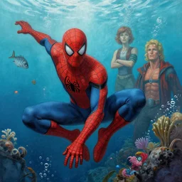 a highly detailed aquatic!! painting of peter parker, by james gurney, greg rutkowski, by craig mullins