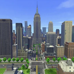new york city skyline in the style of cities skylines, in game sceenshot, gameplay